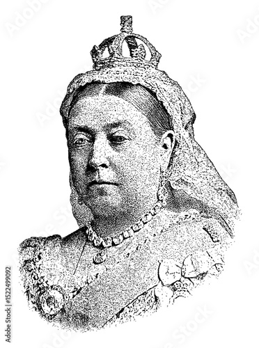 Fotografie Portrait of Queen Victoria in vintage stipple engraving style isolated on transp