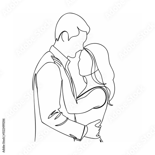 Elegant one line illustration of a loving couple embracing with affectionate gesture