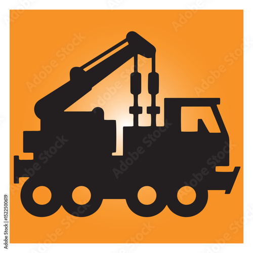 Silhouette of a heavy duty tow truck on orange background ready for roadside assistance services