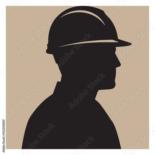 Silhouette of construction worker wearing a safety helmet representing safety and labor