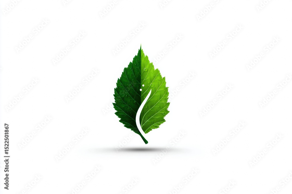 Fototapeta premium Green leaf icon with minimalist design, eco friendly symbol, clean white background, fresh and natural look, suitable for environmental or organic concepts