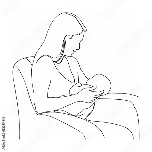 Mother breastfeeding baby simple line art illustration maternal nursing infant care love bond