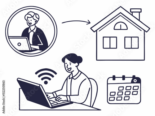 Elegant Modern Remote Work And Home Office Icon Set Vector