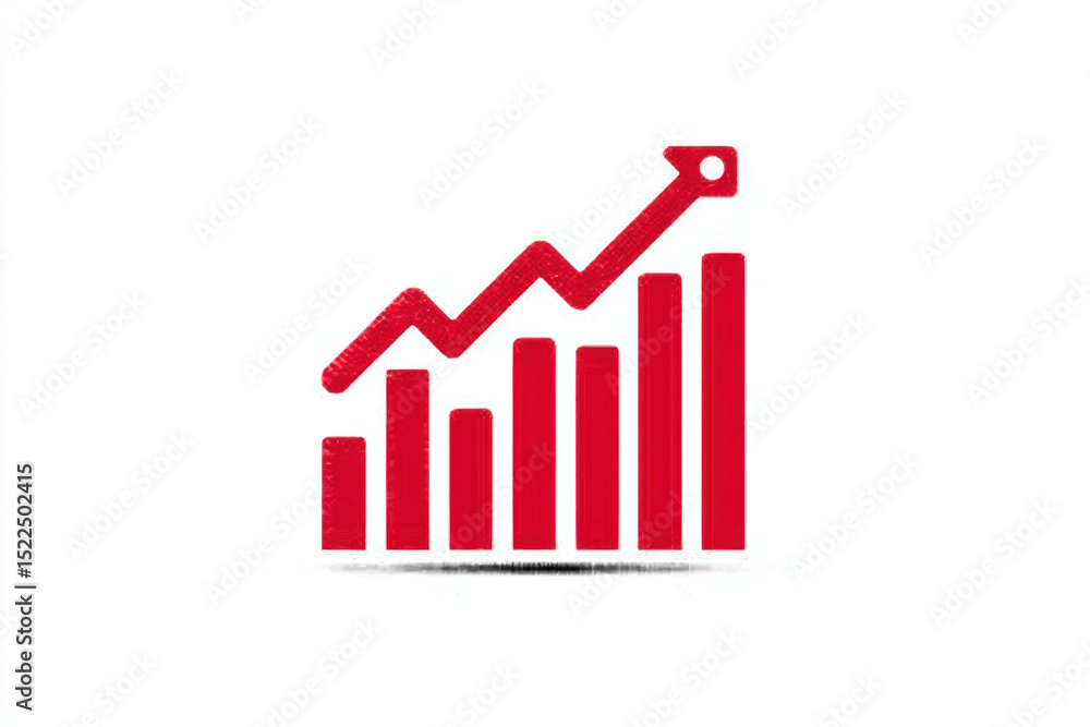 © nddcenter - Red upward graph line chart icon, clean style, showing growth and success, isolated on white background, representing business, finance, and positive trend