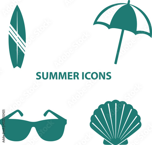 Flat vector illustrator silhouette set of summer icons