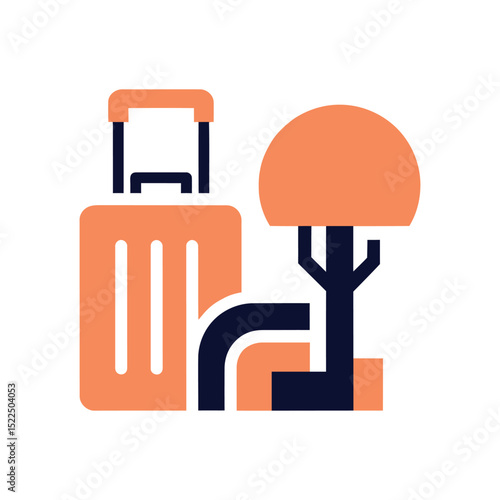 Stylized Travel Icon: Peach Suitcase and Navy Tree Graphic