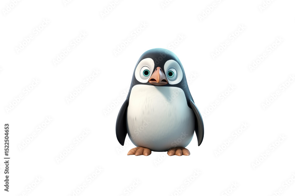 Fototapeta premium Adorable cartoon penguin with big eyes, looking curious and fluffy. background removed