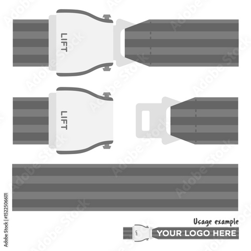 イラスト素材:航空安全、飛行機のシートベルト(主線なし)黒・モノクロ