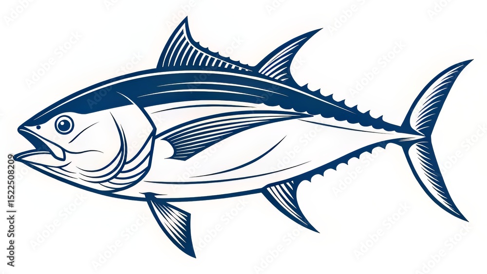 Fototapeta premium Tribal-Style Tuna Tattoo Design with Flowing and Sharp Lines