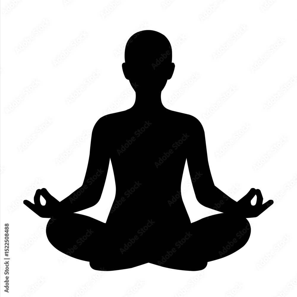 Silhouette of a woman meditating in a yoga lotus pose, symbolizing peace, relaxation, and spiritual balance Silhouette of a woman meditating in a yoga lotus pose, symbolizing peace, relaxation, and spiritual balance