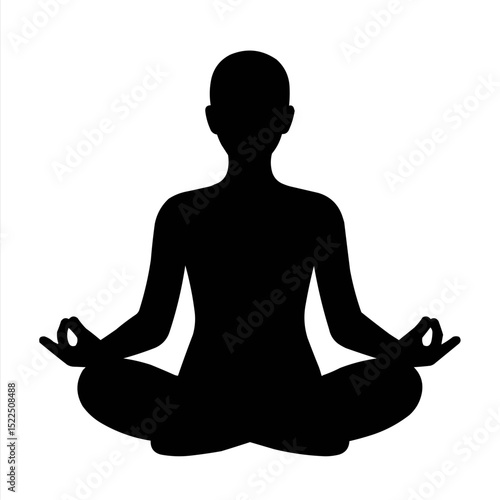Silhouette of a woman meditating in a yoga lotus pose, symbolizing peace, relaxation, and spiritual balance