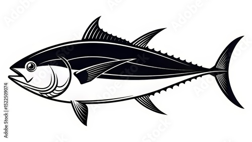 A flat black tuna vector with a smooth contour and classic form, designed for bold identity logos or seafood packaging.