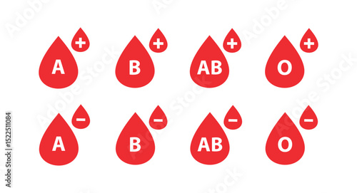 set of blood drop. blood group icon set. different blood sign for blood type, blood donation concept, red blood bag sign png and vector illustration on transparent background