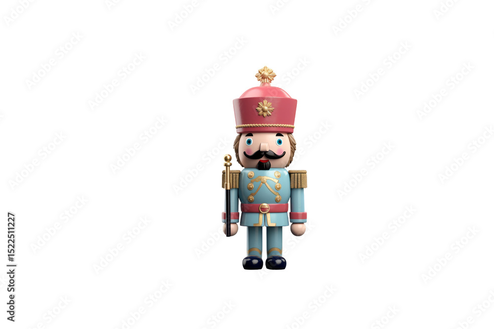 Fototapeta premium A charming 3D-rendered nutcracker soldier in a blue uniform, ready for Christmas. background removed