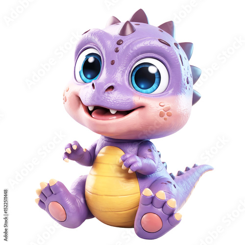 Adorable purple baby dragon cartoon character render