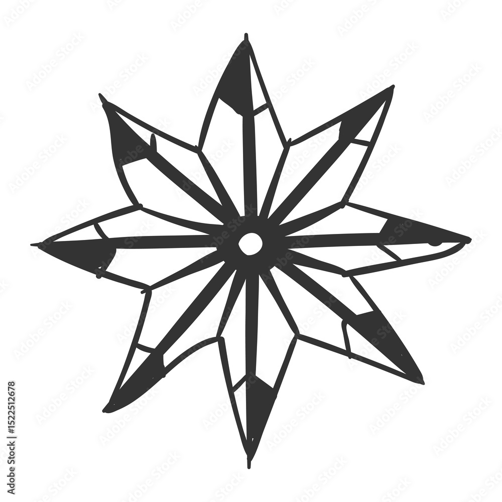 Obraz premium png isolated festive black and white doodle snowflake illustration decorative icon cartoon retro sign collection for december holiday card
