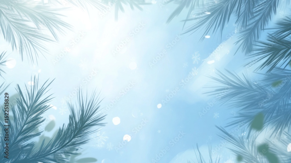 Obraz premium Light-blue winter scene with delicate pine branches.