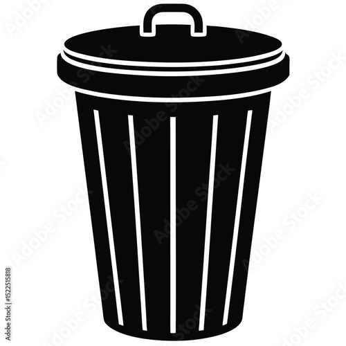 Black and white illustration of a trash can