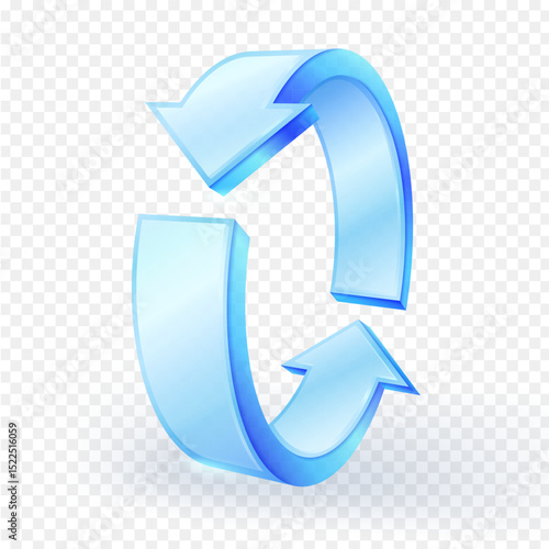 3d blue glass circular refresh arrow icon with transparent background. Ideal for ui, update, reload, sync, and technology related designs. 3D vector illustration.