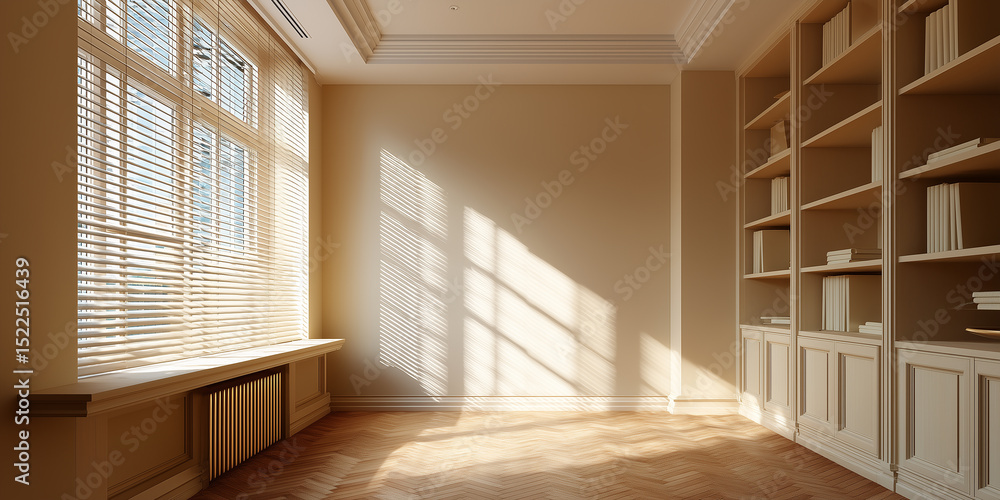 Fototapeta premium empty beige home office interior with natural light