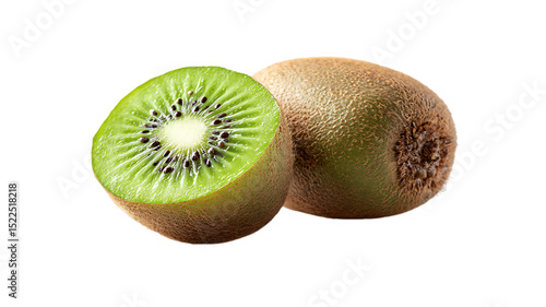 Freshly cut kiwi fruit with a whole kiwi isolated on a black background