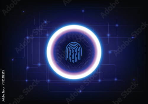 Finger print for biometric security lock protection technology. Concept of privacy access digital identity, secure network system, authentication identification satety, cyber crime protect, scanning.