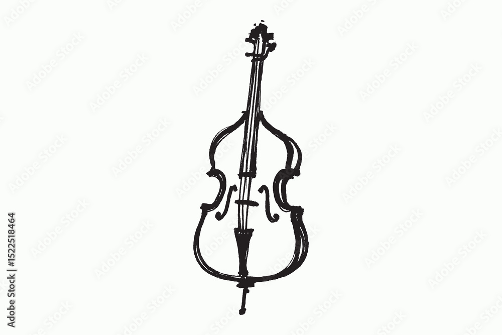 Fototapeta premium Double bass sketch black on white vector illustration