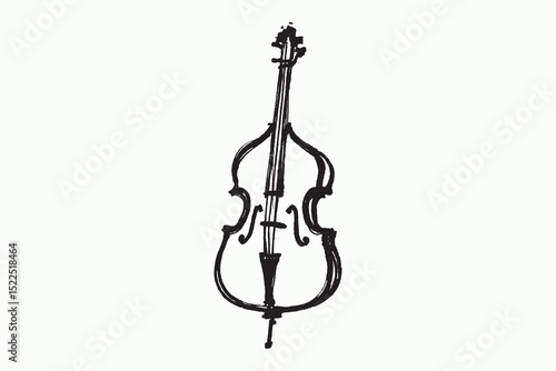 Double bass sketch black on white vector illustration