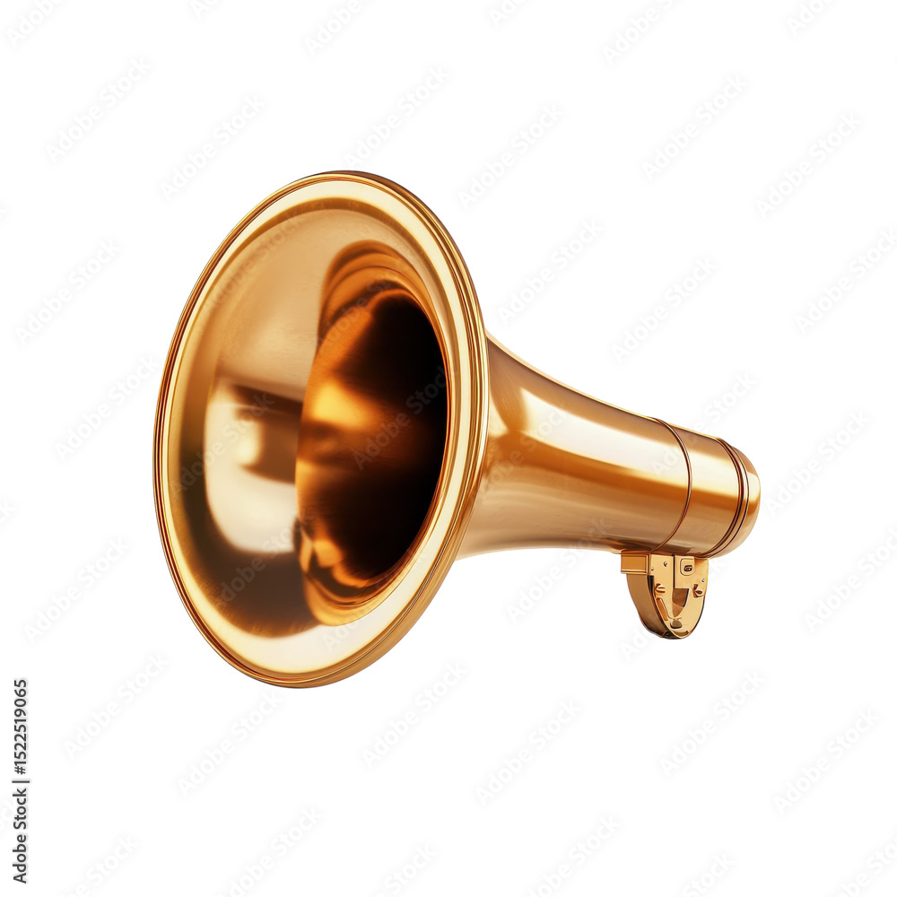 Obraz premium Golden Bullhorn Announcement Vintage Sound Communication Loudspeaker Promo on transparent background