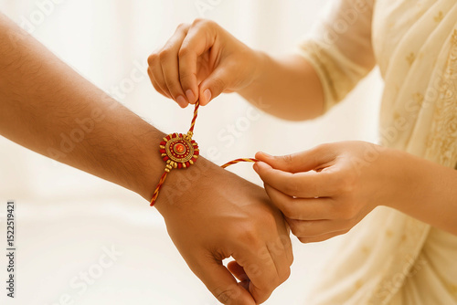 Raksha Bandhan . Celebrating raksha bandhan tradition with rakhi tying ceremony
