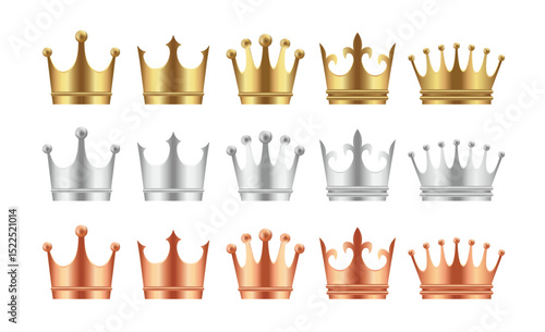 Crown icon illustration set (gold, silver, bronze)