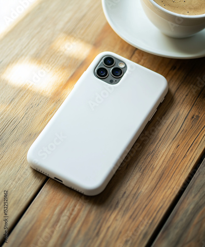 Minimalist phone white case mockup placed on a plain background with subtle highlights
