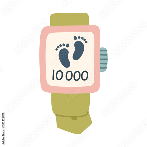 fitness watch for counting steps and activity. Sports, fitness. Flat color isolated. It is suitable for applications, websites, blogs about training, yoga, health, rehabilitation, active lifestyle