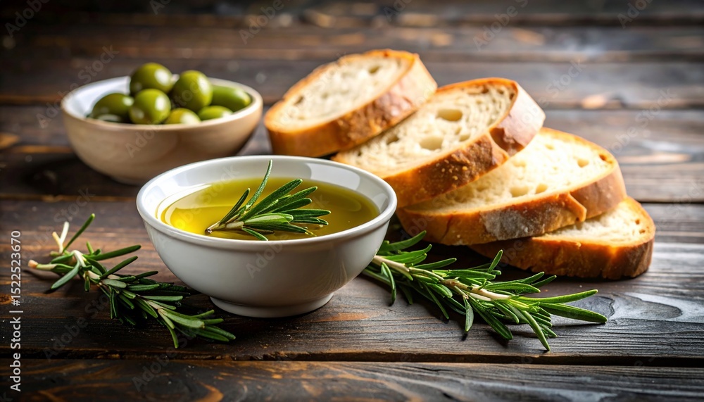 Rosemary, Olive Oil and Bread Still Life Rosemary, Olive Oil and Bread Still Life