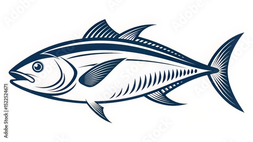 Modern Tribal Tuna in Sharp Line Art Against White for an Aggressive Look