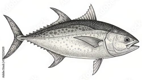 Tuna Action Badge Design with Stylized Waves and Bold Seafaring Text