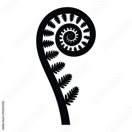 Fiddlehead Fern Silhouette, Vector, Illustration, Icon, Logo, White Background.