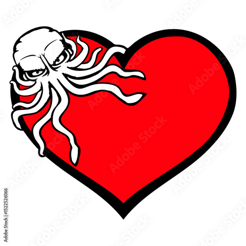 I love octopus heart symbol logo cute squid animal Isolated Vector Graphic Design Illustration

