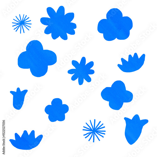 花　blue　フリーハンド　水彩　アナログ