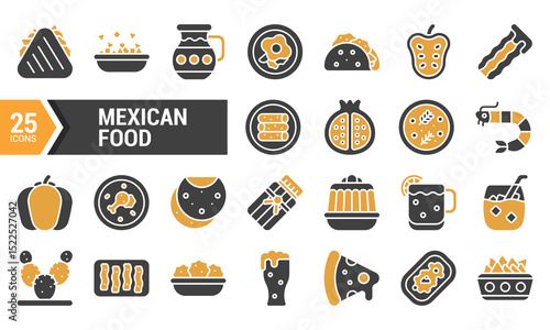 25 Two-Color Glyph Icons for a Mexican Food Design.