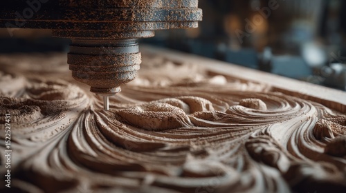 Automated wood carving process showcasing intricate design production
