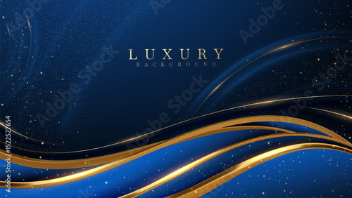 Luxury abstract golden background with glitter light effect decoration on blue backdrop.