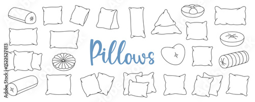 Orthopedic pillows outline set. Comfortable pillows for sleeping. Vector illustration.