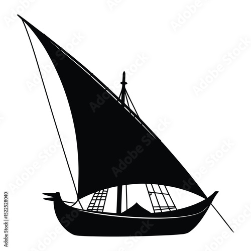 Dhow Sail Arab Gulf Silhouette, Vector, Illustration, Icon, Logo, White Background.