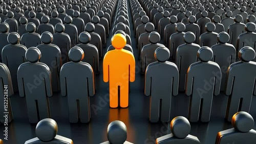 One orange figure stands out in a large crowd of identical gray figures, symbolizing uniqueness and individuality