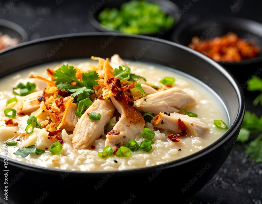 Chicken rice porridge in bowl Chicken rice porridge in bowl