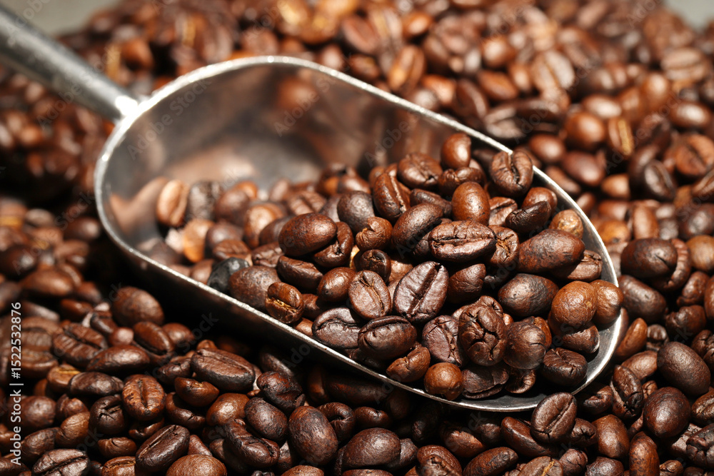 Fototapeta premium roasted coffee beans. with a measuring spoon.