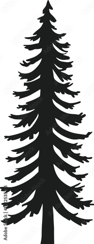 Obraz premium Pine Tree Silhouette – Evergreen Forest Tree Vector for Nature and Outdoor Design