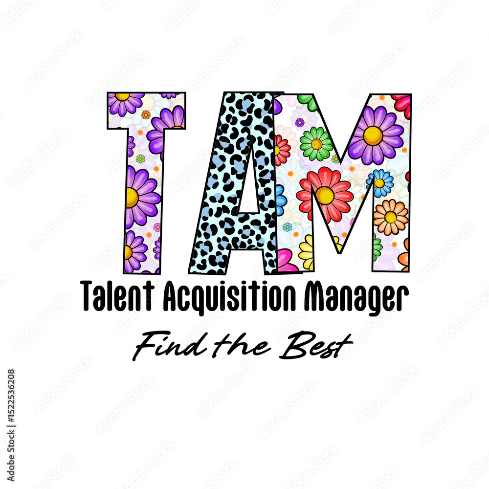 Fototapeta premium Colorful Name TAM with Floral and Leopard Print Design
