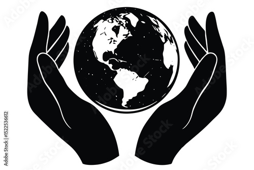Black and White of Hands Holding the World in Protection